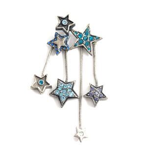 Chico’s Jewelry Waterfall Star Dangle Charms Stars Silver Tone Lapel Pin Blue...